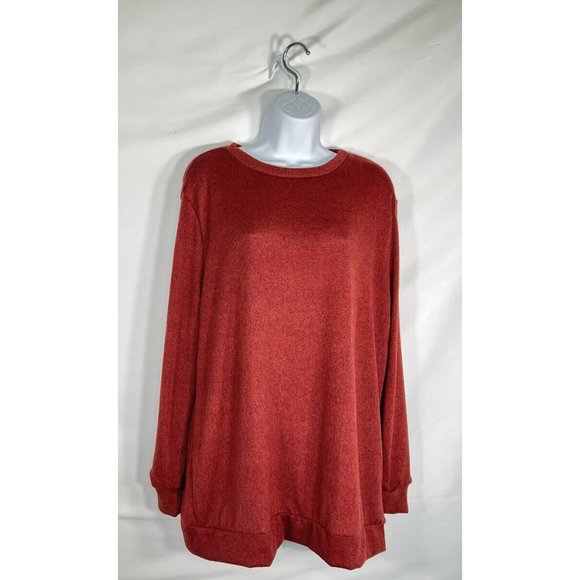 Marsala Long Sleeve Round Neck Pullover Women's Top Brick - Picture 1 of 3